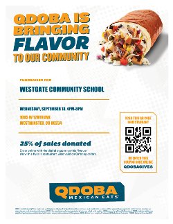 Qdoba flyer for Westgate Community School Fundraiser